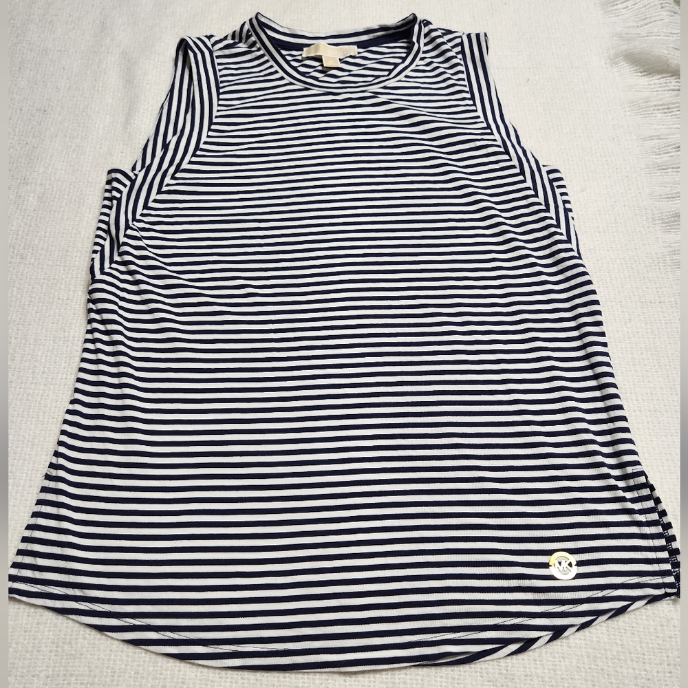 Michael Kors Navy and White Striped Sleeveless Top Size M